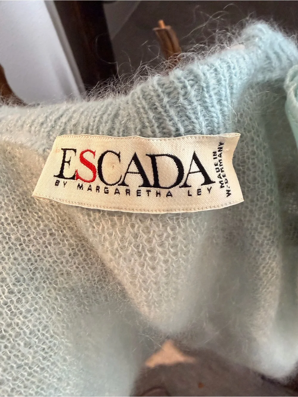 VTG Escada 3Pc Mohair Sweater Set Blue Cream Damaged As Is